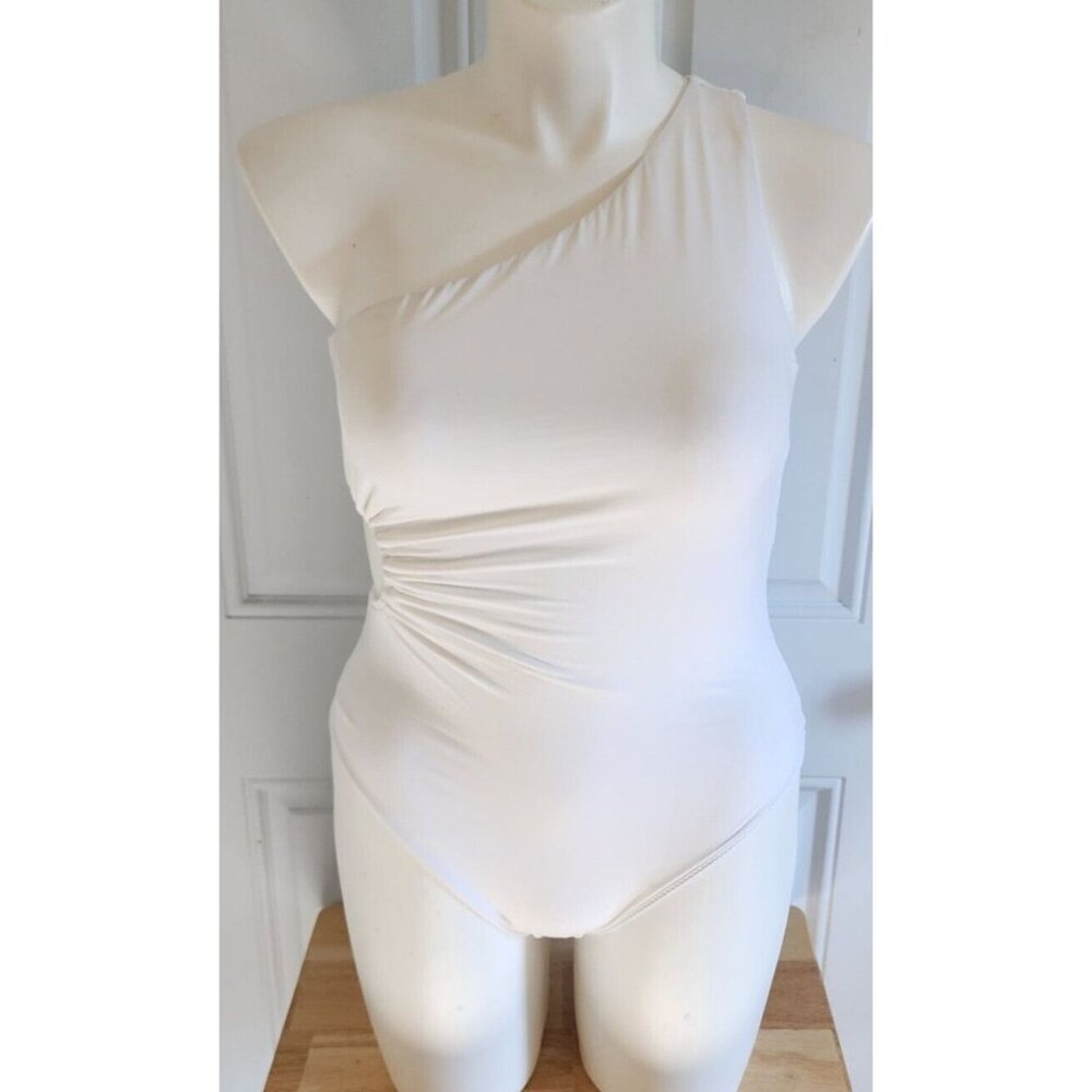 NEW A.L.C. Women's White Delfina One Shoulder One Piece Swimsuit Size Large $295